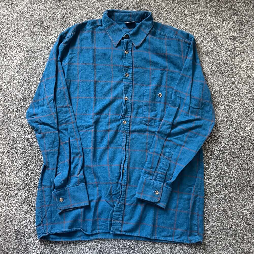 Unicorn Made in Portugal Blue Windowpane Plaid Cotton Button Up Shirt Large